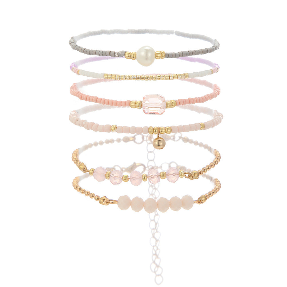 European and American fashion rice bead beaded bracelet bracelet, female bohemian style round beads multi-layer stacked crystal bracelet wholesale