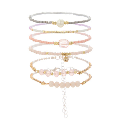 European and American fashion rice bead beaded bracelet bracelet, female bohemian style round beads multi-layer stacked crystal bracelet wholesale