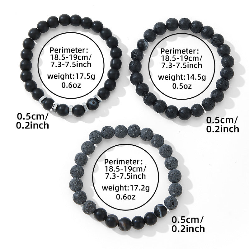 Cross-border hot-selling new men's volcanic stone bracelet, resin beaded elastic fashion personalized basalt bracelet set