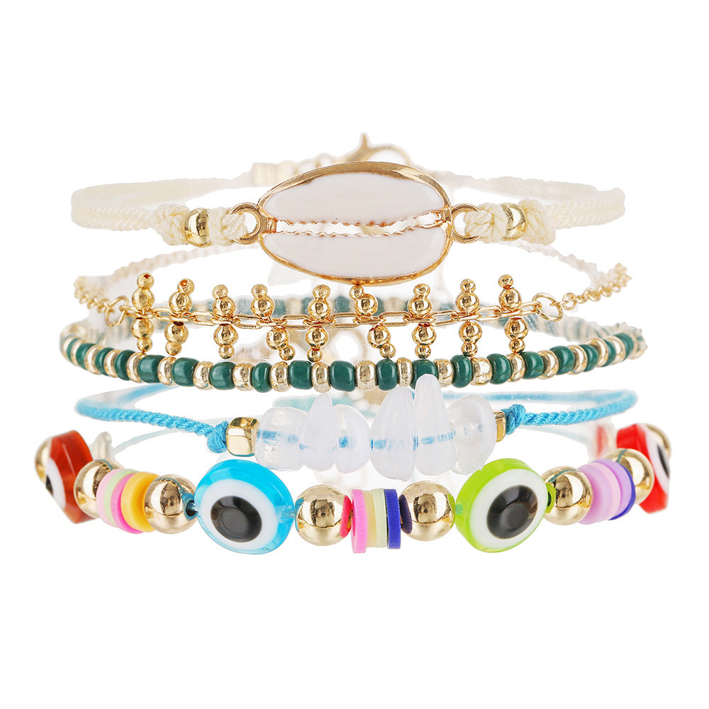 European and American Bohemian vacation bracelet set women's summer beach wind dopamine shell eyes rice bead bracelet women