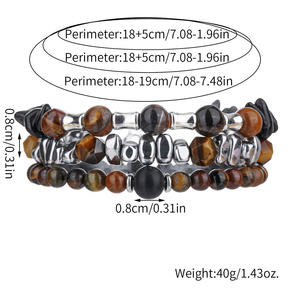 Irregular cut black gallstone broken silver tiger's eye stone elastic beaded bracelet men's business bracelet stacked bracelet