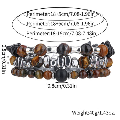 Irregular cut black gallstone broken silver tiger's eye stone elastic beaded bracelet men's business bracelet stacked bracelet