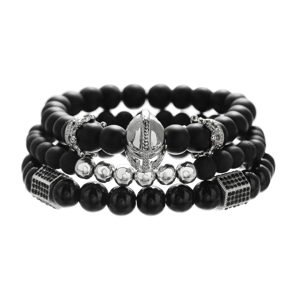 Cross-border new fashion men's bracelet set, zircon diamond ball handmade beaded bracelet, elastic Buddha bead bracelet.