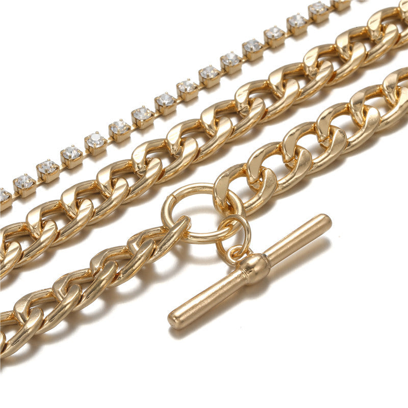 European and American cross-border jewelry, temperament versatile claw chain diamond multi-layer jewelry women, retro multi-element chain bracelet set