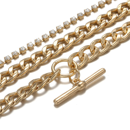 European and American cross-border jewelry, temperament versatile claw chain diamond multi-layer jewelry women, retro multi-element chain bracelet set