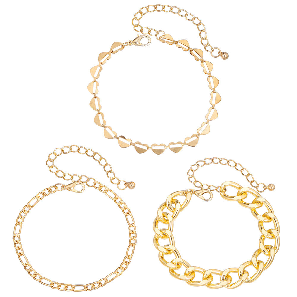 European and American cross-border choker hip-hop bracelet combination personalized design metal chain hipop multi-layer stacked bracelet