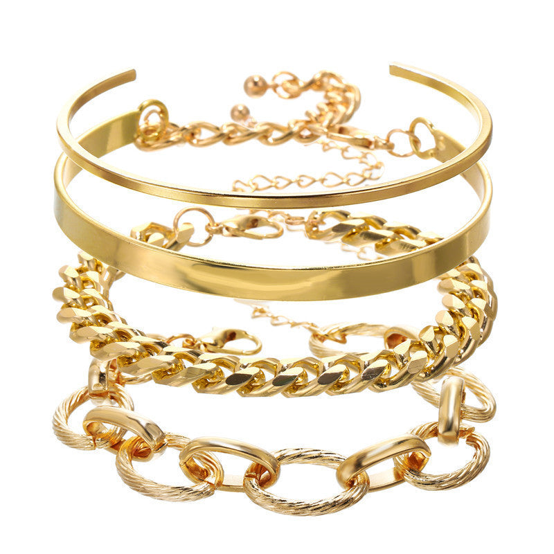 European and American cross-border new thick chain personalized bracelet, creative and simple multi-layer chain bracelet set of 4