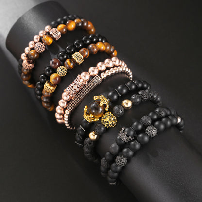 Cross-border new fashion men's bracelet set, zircon diamond ball handmade beaded bracelet, elastic Buddha bead bracelet.