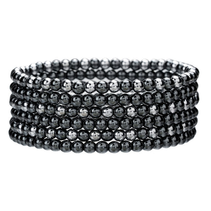 European and American new versatile handmade beaded bracelet set couple beach wind geometric hip-hop black gallstone elastic jewelry