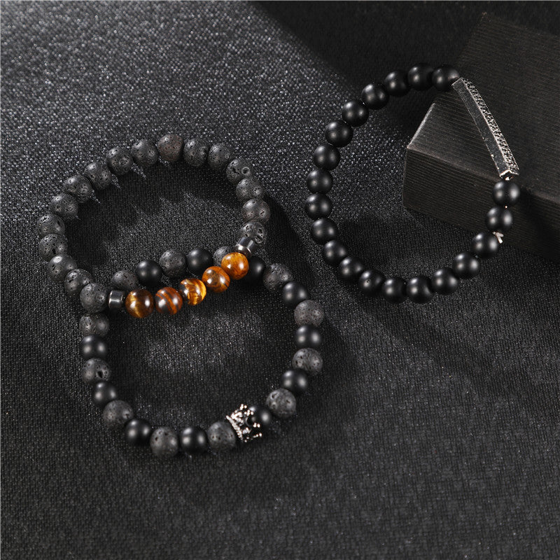Ins Internet celebrity wind volcanic stone bracelet set simple versatile black gallstone cross elastic bracelet couple bracelet