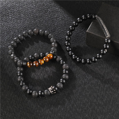 Ins Internet celebrity wind volcanic stone bracelet set simple versatile black gallstone cross elastic bracelet couple bracelet