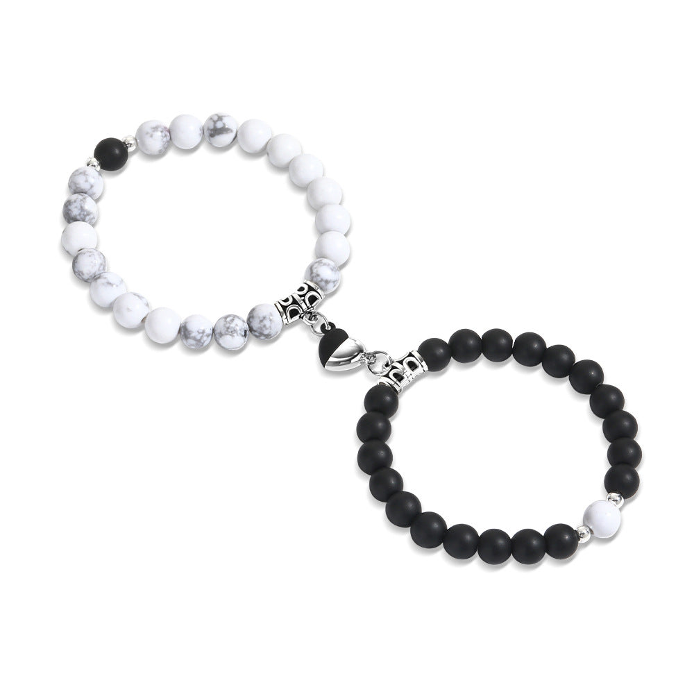 Heart-to-heart suction black turquoise couple bracelet women's niche design ins magnet elastic bracelet set