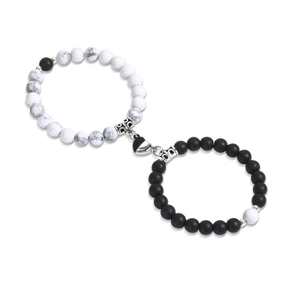 Heart-to-heart suction black turquoise couple bracelet women's niche design ins magnet elastic bracelet set