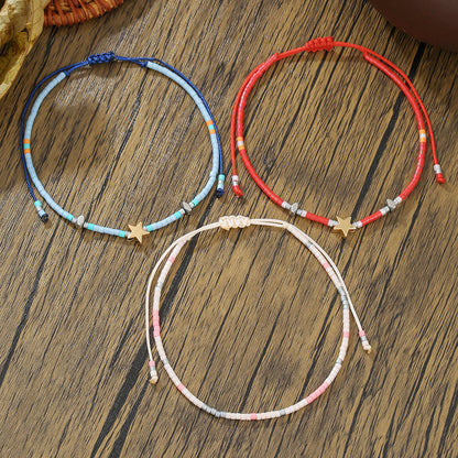 Gift bestie small bracelet simple Bohemian style colorful friendship bracelet adjustable five-pointed star rice bead bracelet for women