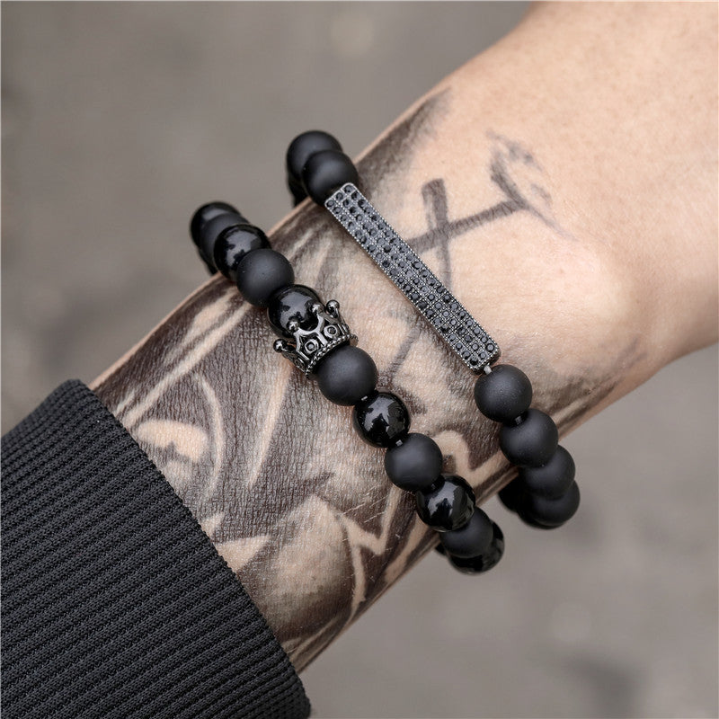 European and American cross-border new versatile cross-border elephant bracelet set, men's black gallstone rare beaded elastic bracelet