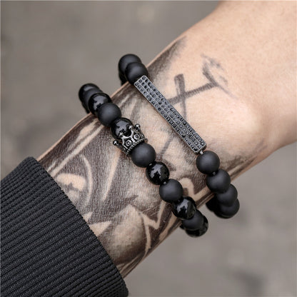European and American cross-border new versatile cross-border elephant bracelet set, men's black gallstone rare beaded elastic bracelet