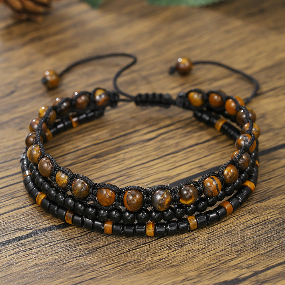 European and American new fashion personalized wooden bead beaded bracelet male trendy hip-hop niche beach wind stacked wearing natural stone bracelet