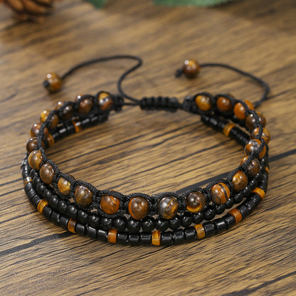 European and American new fashion personalized wooden bead beaded bracelet male trendy hip-hop niche beach wind stacked wearing natural stone bracelet