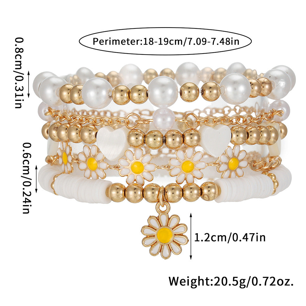 Summer new sweet and refreshing daisy bracelet women's simple flower pearl bracelet set cross-border jewelry wholesale