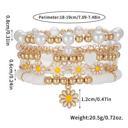 Summer new sweet and refreshing daisy bracelet women's simple flower pearl bracelet set cross-border jewelry wholesale