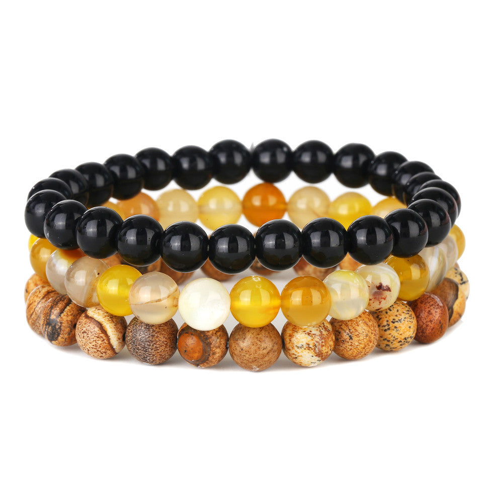 Natural powder crystal blue gold tiger eye agate stone combination set elastic bracelet women's European and American Buddha bead bracelet bracelet wholesale