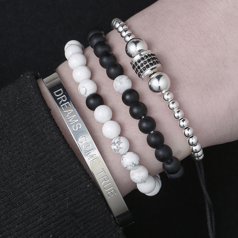 Europe and the United States hot-selling 8mm black and white turquoise bracelet set, diamond accessories woven bracelet stainless steel combination bracelet men