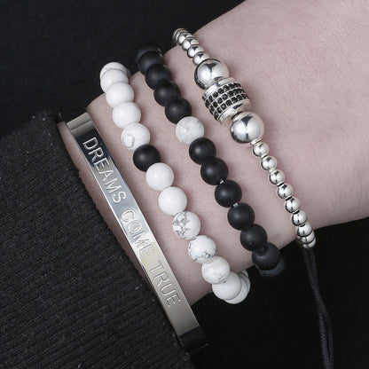 Europe and the United States hot-selling 8mm black and white turquoise bracelet set, diamond accessories woven bracelet stainless steel combination bracelet men