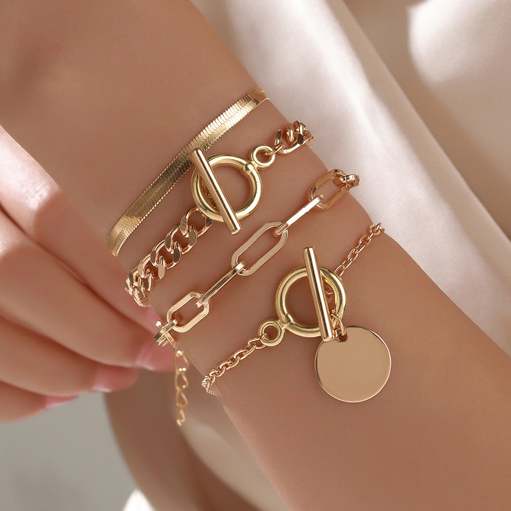 European and American cross-border hand jewelry sweet and cool multi-portrait imitation pearl bracelet set personalized NK Cuban chain jewelry women