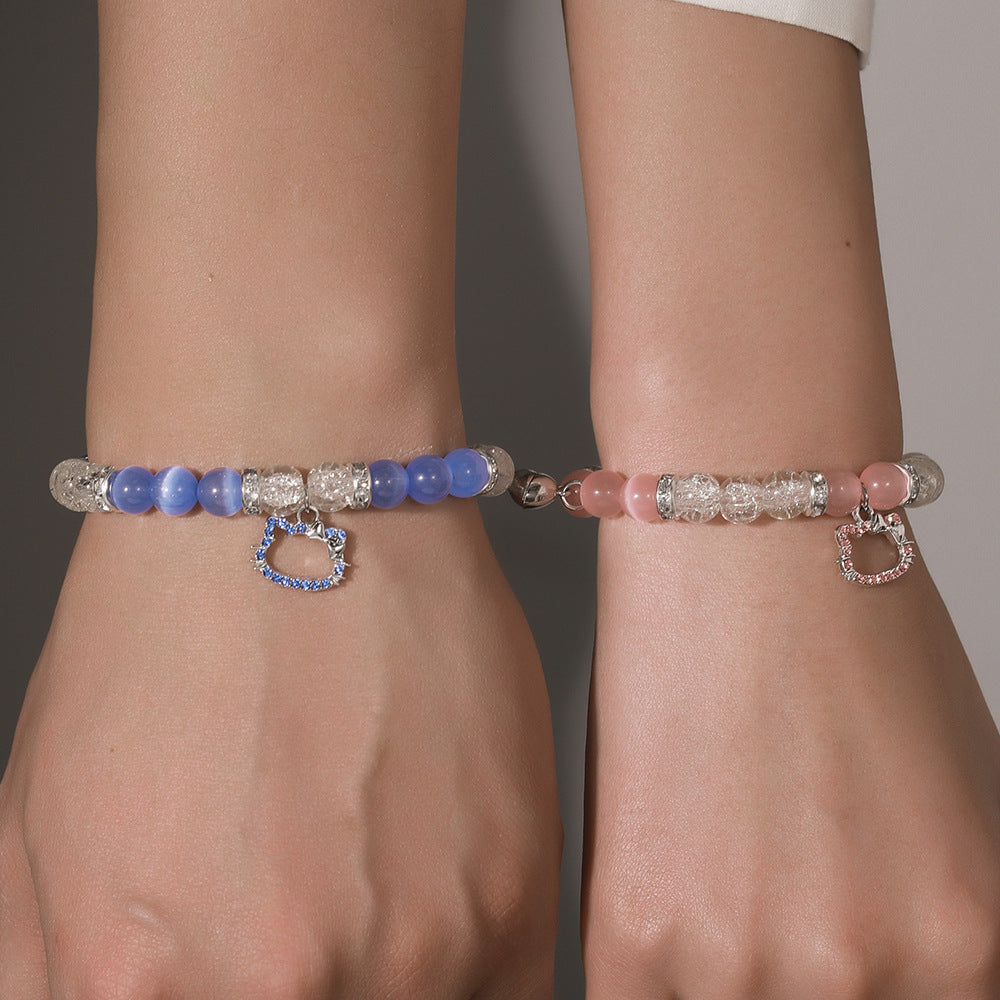 Cross-border hot-selling friendship spider love magnetic attraction cat bracelet beaded elastic adjustable couple holiday bracelet