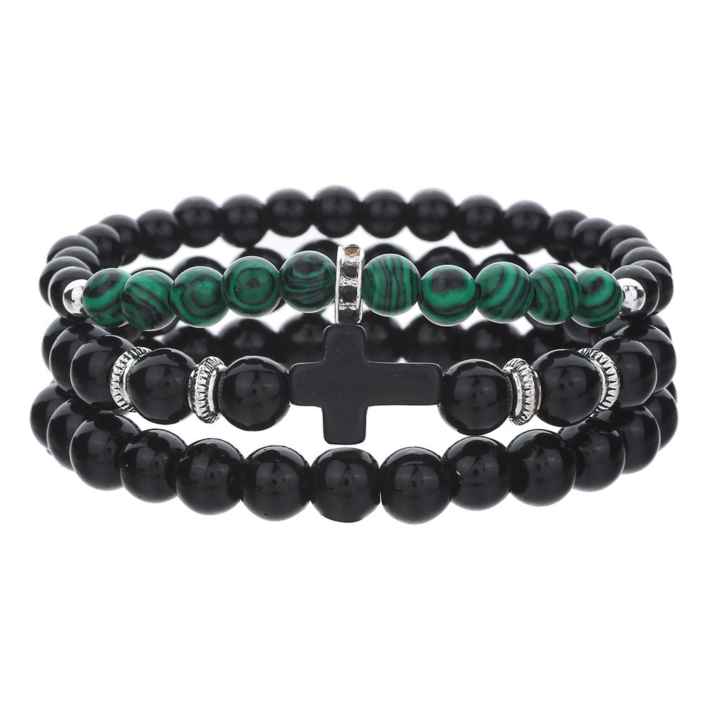 Cross-border popular accessories, black cross elastic Buddha bead bracelet set, peacock pattern bead bracelet, bracelet combination.