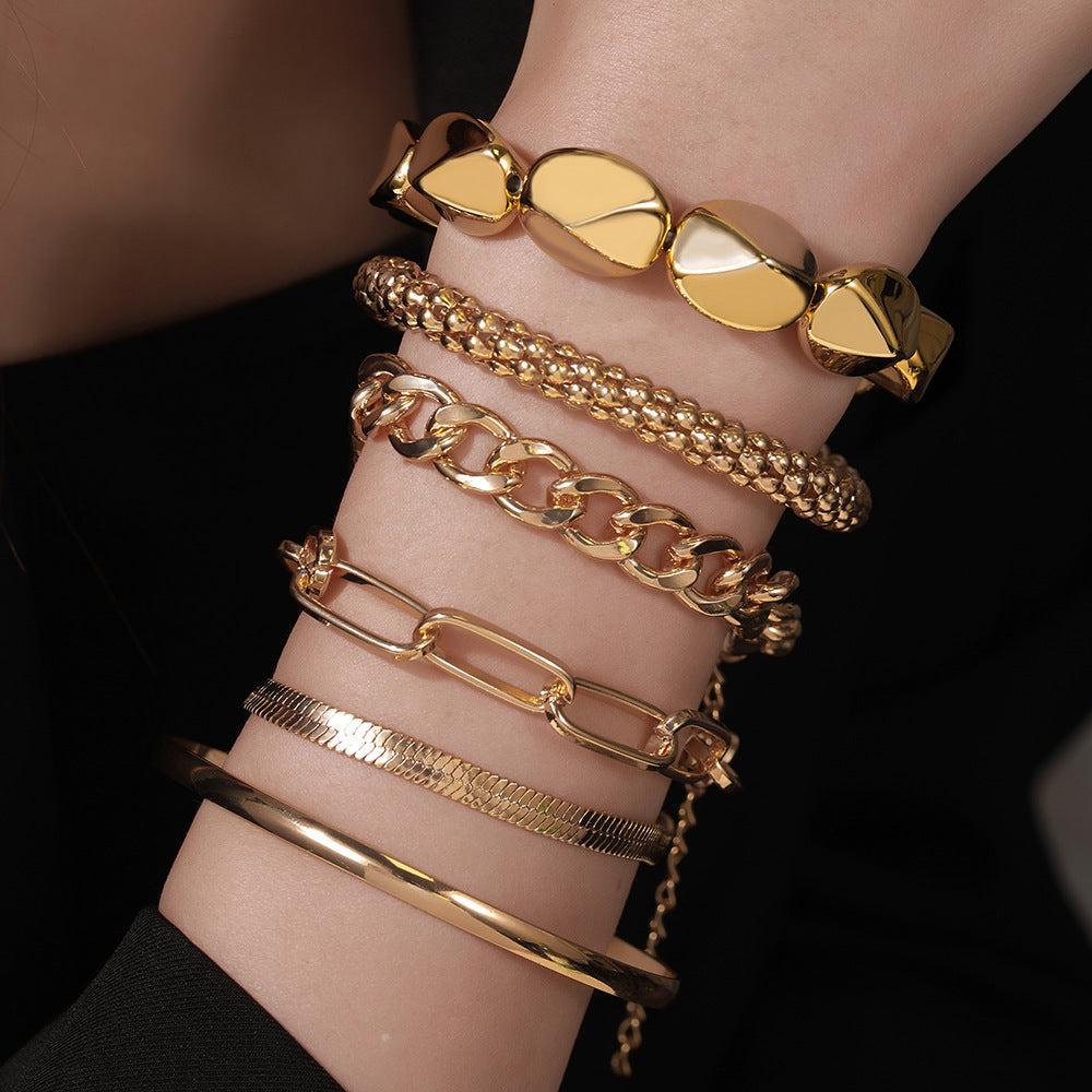 European and American cross-border hand jewelry hip-hop snake bone chain NK chain bracelet combination set retro metal ot buckle chain bracelet