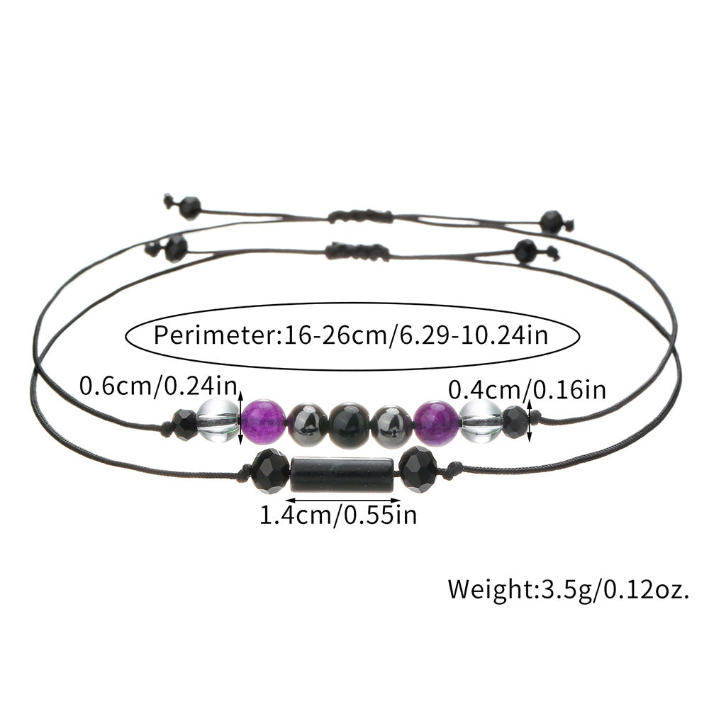 Cross-border new woven handmade beaded stone bracelet cylindrical amethyst tiger eye powder crystal bracelet couple friendship bracelet