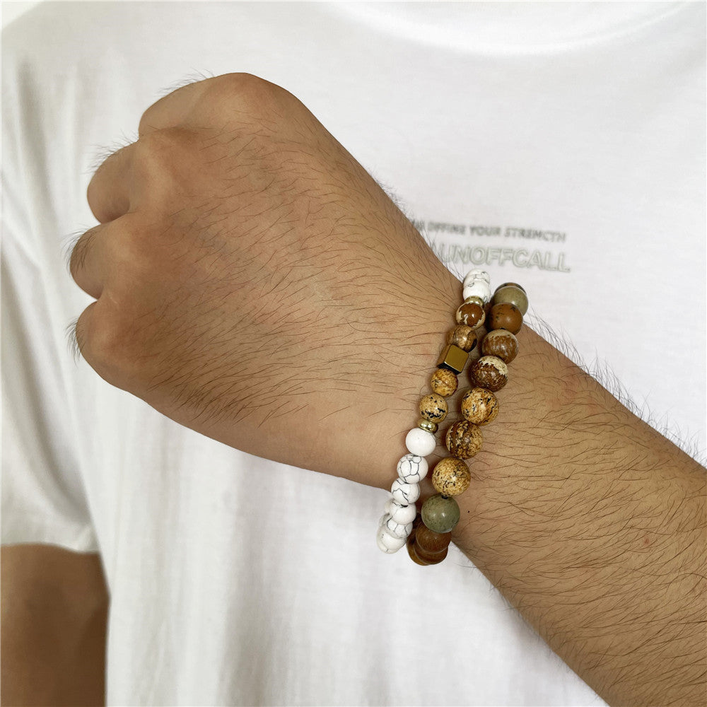 New 6/8mm bead couple bracelet yoga beaded bracelet combination set picture white pine bead bracelet men