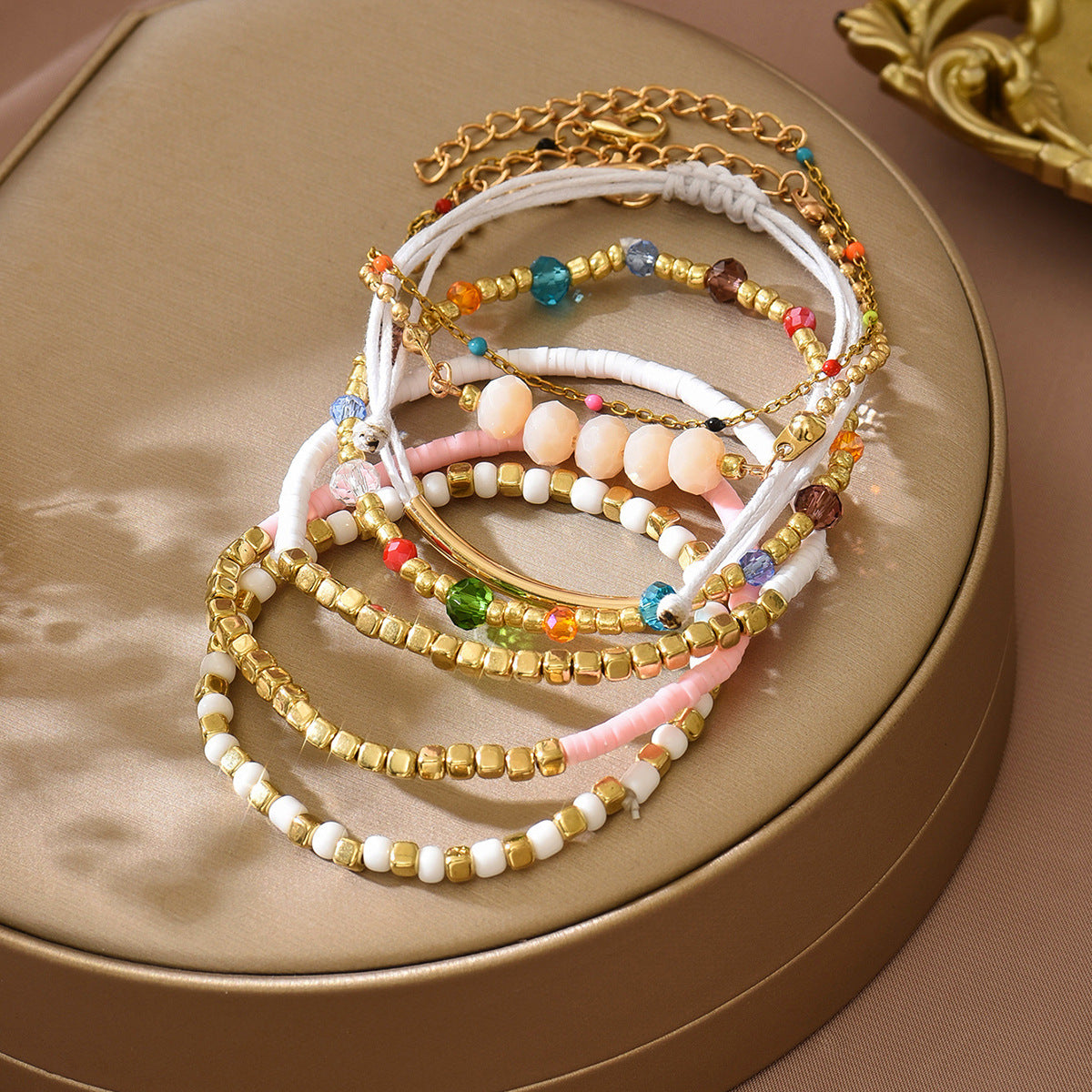 Bohemian Irregular Beaded Rice Beads Crystal Bracelet Set ins Wind Color Dopamine Stacked Jewelry Women