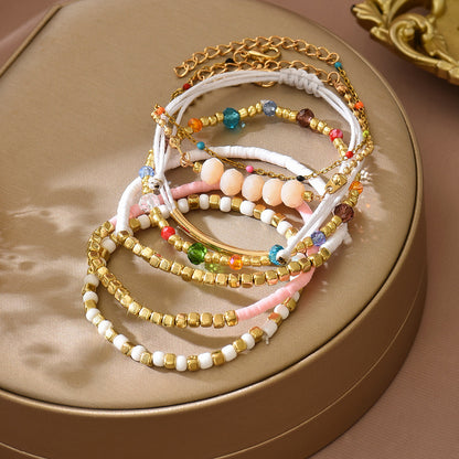 Bohemian Irregular Beaded Rice Beads Crystal Bracelet Set ins Wind Color Dopamine Stacked Jewelry Women