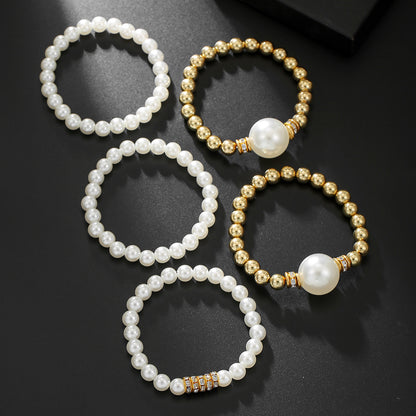 Cross-border new exaggerated imitation pearl bracelet women's multi-layer stacked diamond-encrusted creative jewelry hip-hop nightclub queen bracelet
