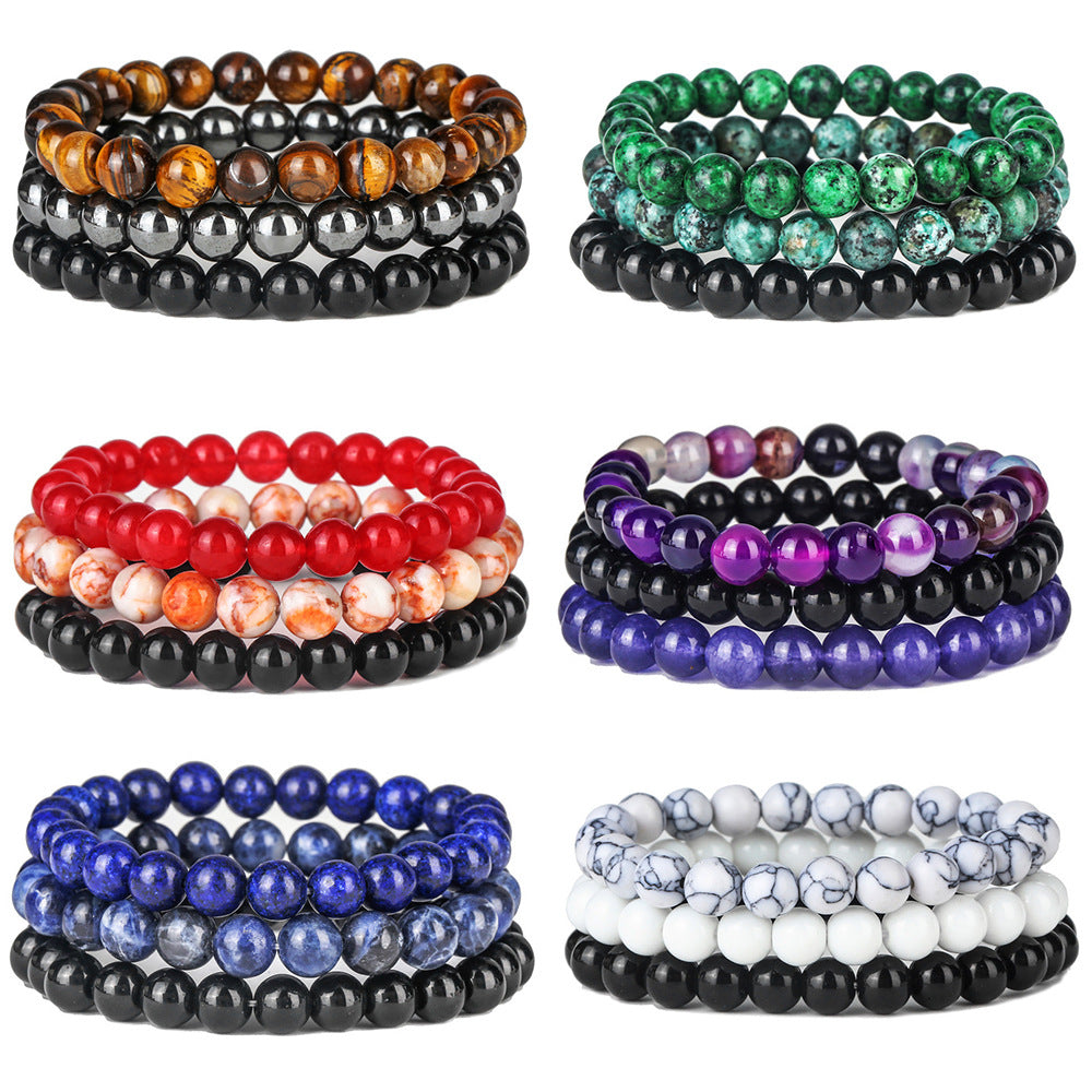 Natural powder crystal blue gold tiger eye agate stone combination set elastic bracelet women's European and American Buddha bead bracelet bracelet wholesale