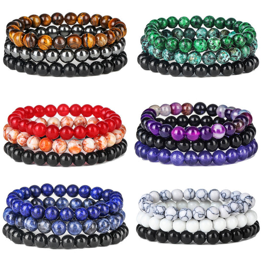 Natural powder crystal blue gold tiger eye agate stone combination set elastic bracelet women's European and American Buddha bead bracelet bracelet wholesale