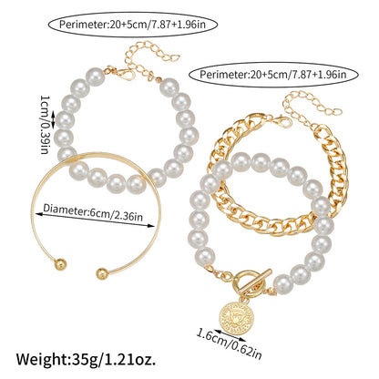 European and American cross-border hand jewelry sweet and cool multi-portrait imitation pearl bracelet set personalized NK Cuban chain jewelry women