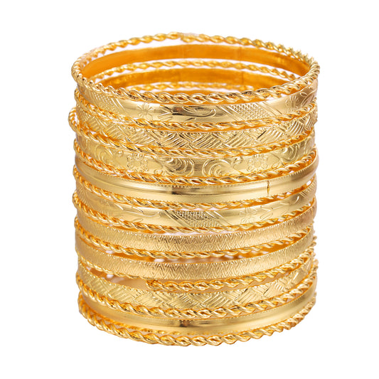 Cross-border hot-selling ethnic style metal bracelets for women, vintage stacked gold hammered pattern bracelet set of nineteen