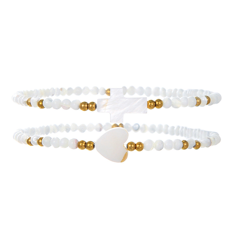 Ins Internet celebrity style handmade string bead bracelet set shell cross love summer beach jewelry two-piece set