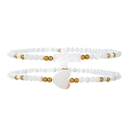 Ins Internet celebrity style handmade string bead bracelet set shell cross love summer beach jewelry two-piece set