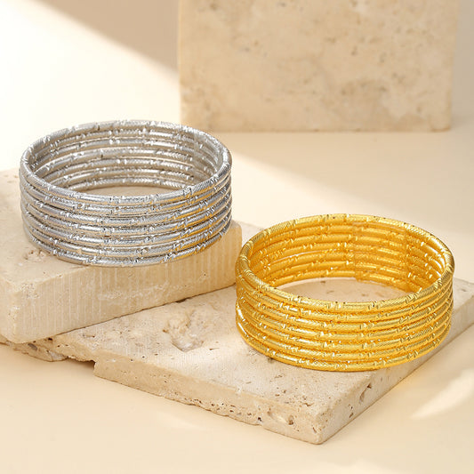 Brass gold-plated coil bracelet Vietnamese sand gold women's 2mm coarse cloth pattern bracelet bracelet Internet celebrity wind stacked bracelet