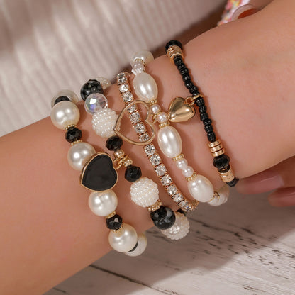 Cross-border European and American multi-piece bracelet handmade beaded pearl rhinestone bracelet female bohemian fashion love bracelet