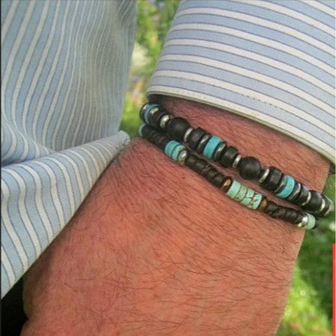 European and American cross-border men's black magic sand turquoise beaded bracelet trendy hip-hop niche high-end summer wooden bead bracelet