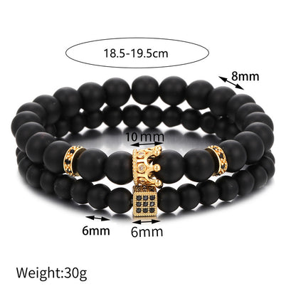 Cross-border hot-selling 6/8mm black frosted stone Buddha bead bracelet, micro-inlaid zircon crown dice set couple bracelet men