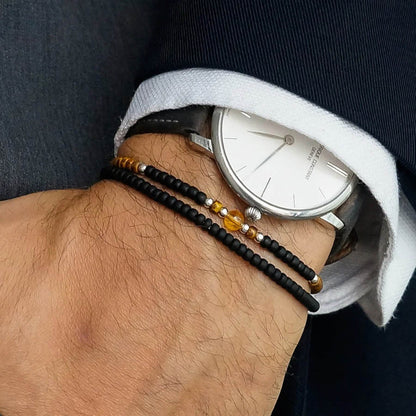 New foreign trade products European and American fashion black agate tiger eye amber stone beaded bracelet simple and versatile men's bracelet combination