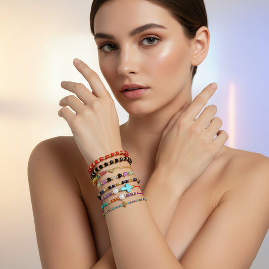 Simple Crystal Pearl Girlfriend Bracelet Bohemian Rainbow Rice Beads Beaded Cross Love Friendship Bracelet