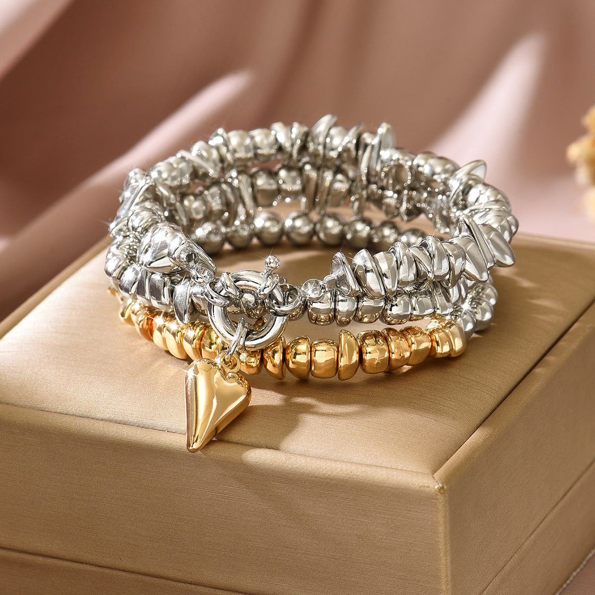European and American cross-border jewelry popular women's bracelet set geometric love broken silver irregular design beaded bracelet