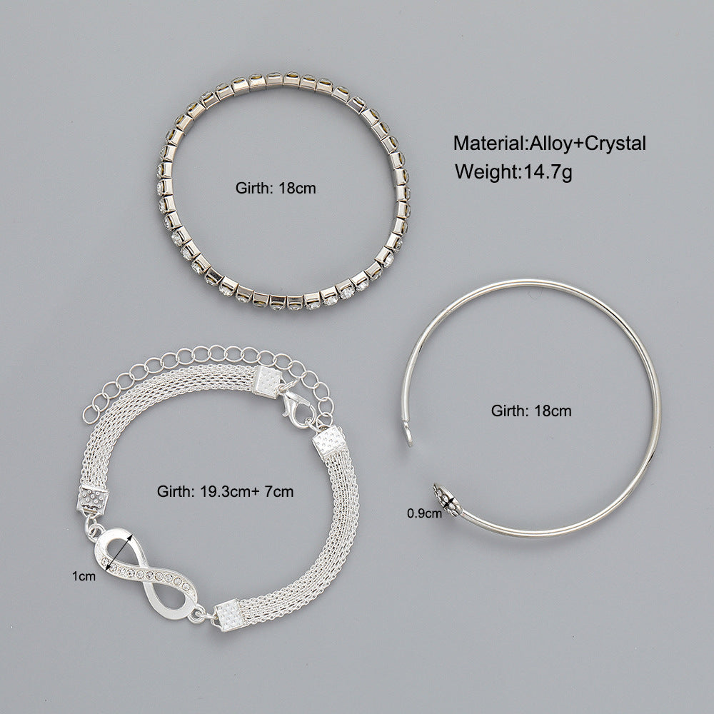 European and American hot-selling Ins women's diamond-encrusted love open bracelet retro simple lucky 8 character infinite bracelet three-piece set